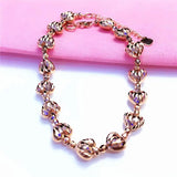 14K Rose Heart Beads Bracelet for Women Wedding Party Jewelry