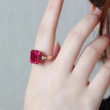 14K Rose Square Red Gem Ring Court Style Square Jewelry