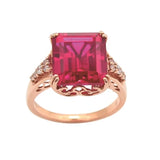 14K Rose Square Red Gem Ring Court Style Square Jewelry