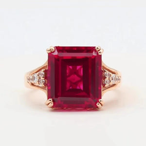 14K Rose Square Red Gem Ring Court Style Square Jewelry