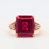 14K Rose Square Red Gem Ring Court Style Square Jewelry