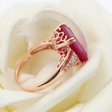 14K Rose Square Red Gem Ring Court Style Square Jewelry