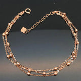 Purple 14K Rose Three Layer Chain Beads Bracelets for Women