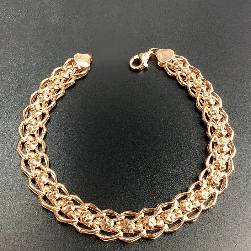 14K Rose Wide Classic Chain Bracelet for Women - Light Wedding Jewelry