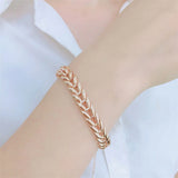 14K Rose Gold Plated Purple Wide Wheat Ear Chain Bracelet for Women