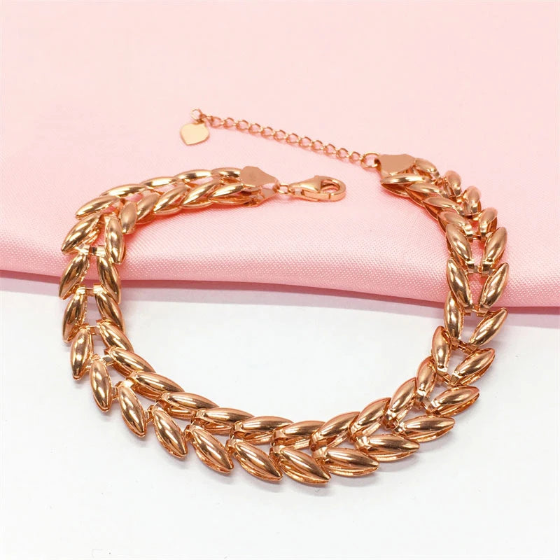 14K Rose Gold Plated Purple Wide Wheat Ear Chain Bracelet for Women