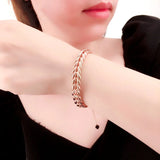 14K Rose Gold Plated Purple Wide Wheat Ear Chain Bracelet for Women