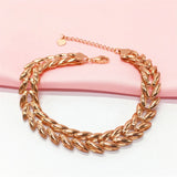 14K Rose Gold Plated Purple Wide Wheat Ear Chain Bracelet for Women
