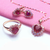 Red Gem Heart Shaped Rose Earrings for Women