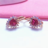 Red Gem Heart Shaped Rose Earrings for Women