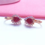 Red Gem Heart Shaped Rose Earrings for Women