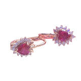 Red Gem Heart Shaped Rose Earrings for Women