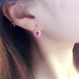 Red Gem Heart Shaped Rose Earrings for Women