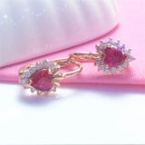 Red Gem Heart Shaped Rose Earrings for Women