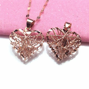 14K Rose Gold Plated Heart Necklace Romantic Couple Jewelry