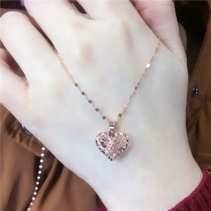14K Rose Gold Plated Heart Necklace Romantic Couple Jewelry