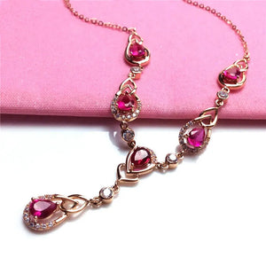 14K Rose Gold Ruby Pendant Necklace Wedding Jewelry Gift