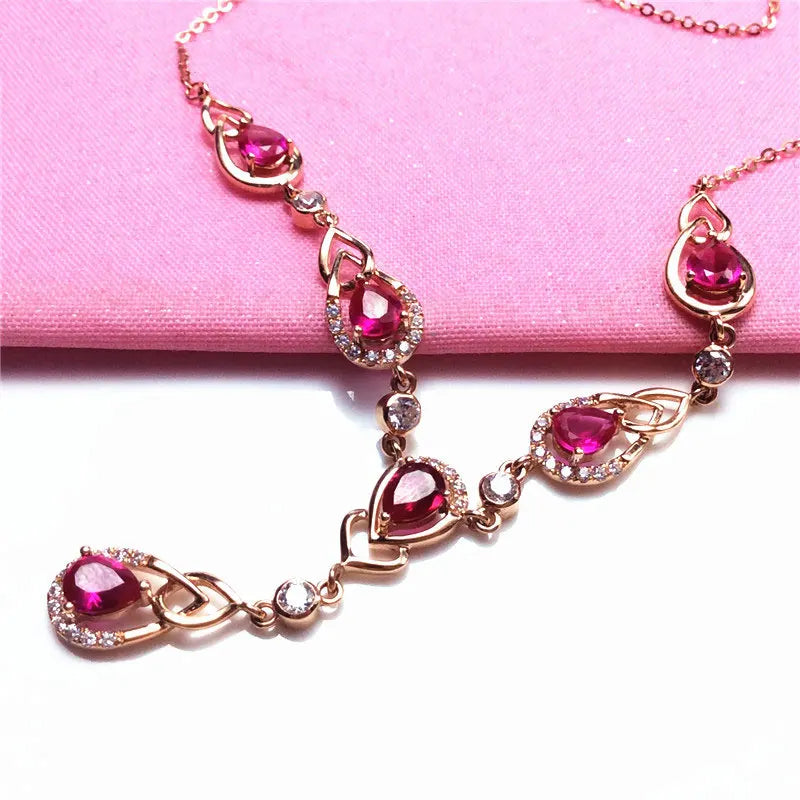 14K Rose Gold Ruby Pendant Necklace Wedding Jewelry Gift
