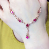 14K Rose Gold Ruby Pendant Necklace Wedding Jewelry Gift