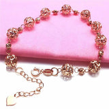 14k Rose Hollow Out Round Beads Bracelets for Women Charm Jewelry