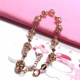 14k Rose Hollow Out Round Beads Bracelets for Women Charm Jewelry