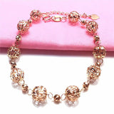 14k Rose Hollow Out Round Beads Bracelets for Women Charm Jewelry
