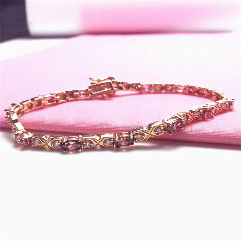 14k Rose Gold Plated Ruby Geometric Bracelet for Women