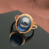 Unique 14k Rose Gold Inlaid Pearl Oval Ring for Women