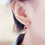 Purple Red Crystal Flower Earrings 14K Rose Plated Inlaid Gemstone