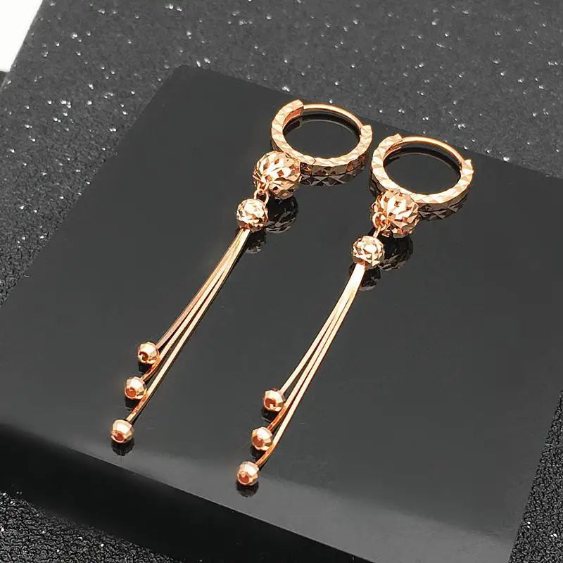 Purple Bead Tassel Drop Earrings 14K Rose Wedding Jewelry