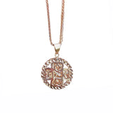 Purple Round Geometric Flower Pendant 14K Rose Plated Necklace