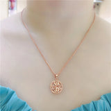 Purple Round Geometric Flower Pendant 14K Rose Plated Necklace