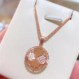 Purple Round Geometric Flower Pendant 14K Rose Plated Necklace