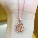 Purple Round Geometric Flower Pendant 14K Rose Plated Necklace