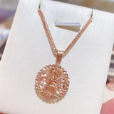 Purple Round Geometric Flower Pendant 14K Rose Plated Necklace