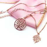 Purple Round Vintage Leaf Chain Pendant Necklace 14K Rose Chinese Style