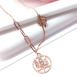 Purple Round Vintage Leaf Chain Pendant Necklace 14K Rose Chinese Style
