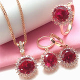 Purple Ruby Flower Jewelry Set 14K Rose Crystal Wedding Gift