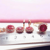 Purple Ruby Flower Jewelry Set 14K Rose Crystal Wedding Gift