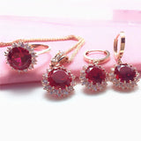 Purple Ruby Flower Jewelry Set 14K Rose Crystal Wedding Gift
