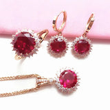Purple Ruby Flower Jewelry Set 14K Rose Crystal Wedding Gift