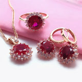Purple Ruby Flower Jewelry Set 14K Rose Crystal Wedding Gift