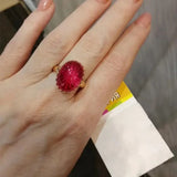 14K Rose Plated Ruby Red Oval Ring for Women