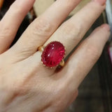 14K Rose Plated Ruby Red Oval Ring for Women