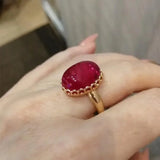 14K Rose Plated Ruby Red Oval Ring for Women