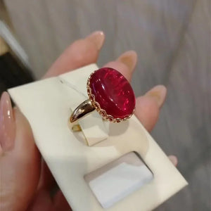 14K Rose Plated Ruby Red Oval Ring for Women