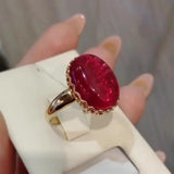 14K Rose Plated Ruby Red Oval Ring for Women