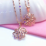 Romantic Purple Flower Pendant Necklace 14K Rose Plated Charm Wedding Jewelry