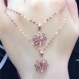Romantic Purple Flower Pendant Necklace 14K Rose Plated Charm Wedding Jewelry