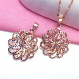 Romantic Purple Flower Pendant Necklace 14K Rose Plated Charm Wedding Jewelry